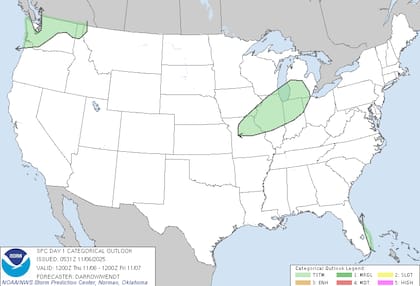 El Centro de Predicción de Tormentas (SPC) informó un "riesgo leve" de fenómenos severos para el centro sur de Kentucky y el norte de Tennessee