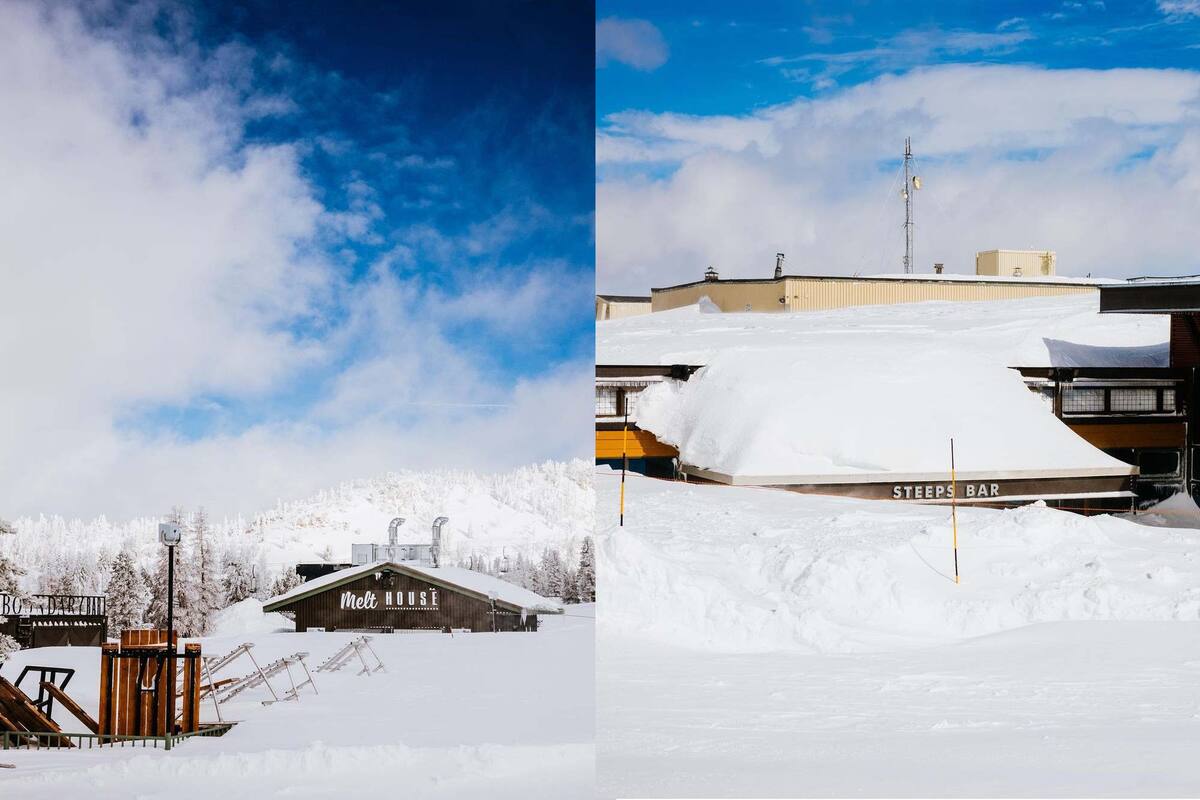 El centro Mammoth Mountain en California luce con una densa capa de nieve
