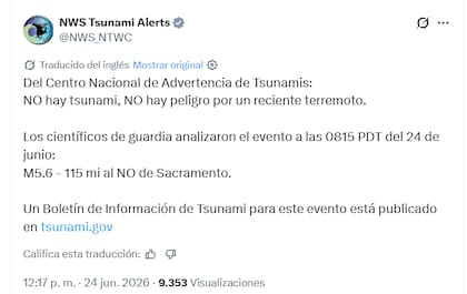 El Centro Nacional de Advertencia de Tsunamis advirtió que no alerta de maremotos en la costa de California