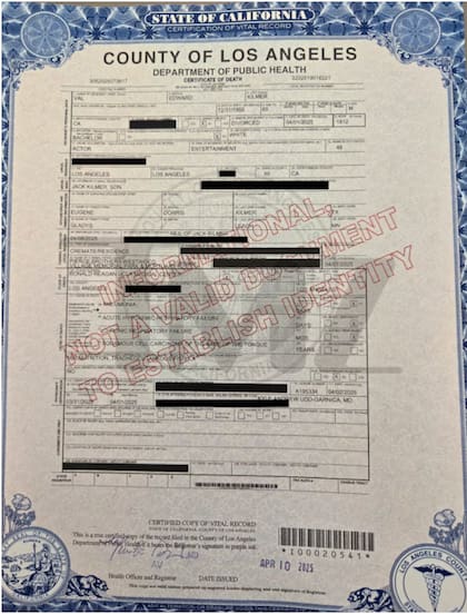 El certificado de defunción de Val Edward Kilmer reveló la causa del deceso (Foto: Gentileza TMZ)