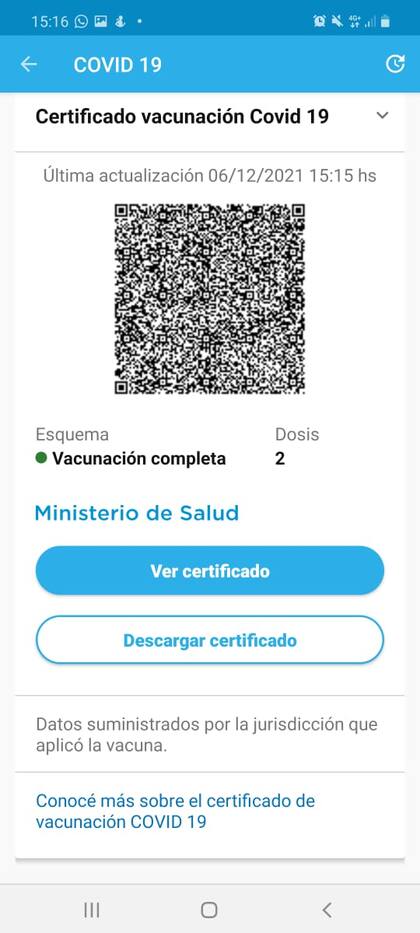 El certificado de vacunación se obtiene de manera física en los vacunatorios y también está disponible en la aplicación Mi Argentina