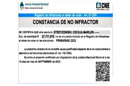 El certificado que publicó Gloria Romero, la madre de Cecilia, en sus redes sociales