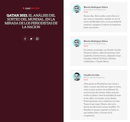 El chat de los especialistas de LA NACION durante el sorteo del mundial de Qatar 2022