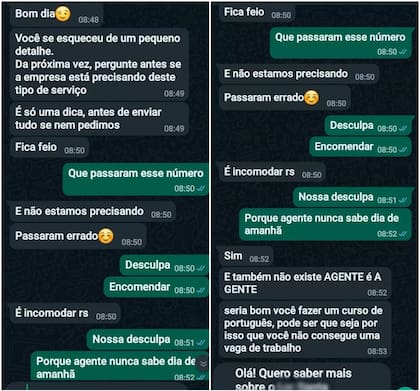 El chat entre Cristiane Barros y el empleado del asilo de ancianos que se volvió viral en redes