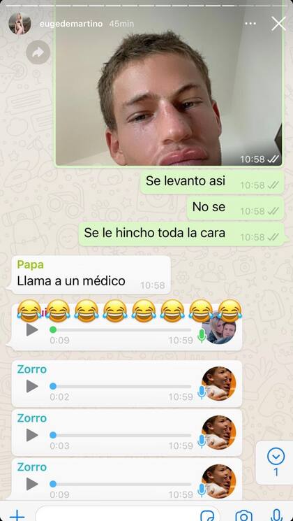El chat grupal donde el Peque y su novia hicieron la broma. Crédito: Instagram