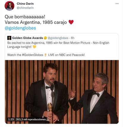 El Chino Darín le dedicó un emotivo mensaje al elenco que participó en la película.