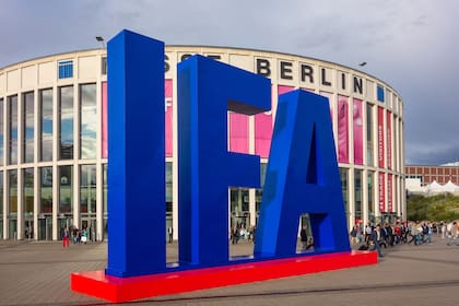 El clásico cartel en la entrada de la feria IFA en el centro de convenciones de Berlín