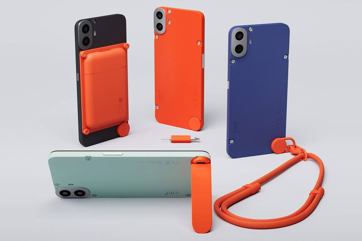 El CMF Phone 1 está diseñado para permitir intercambiar las carcasas por otras de colores, e incluso usar un tornillo para sumar un pie de apoyo, una soguita o un tarjetero