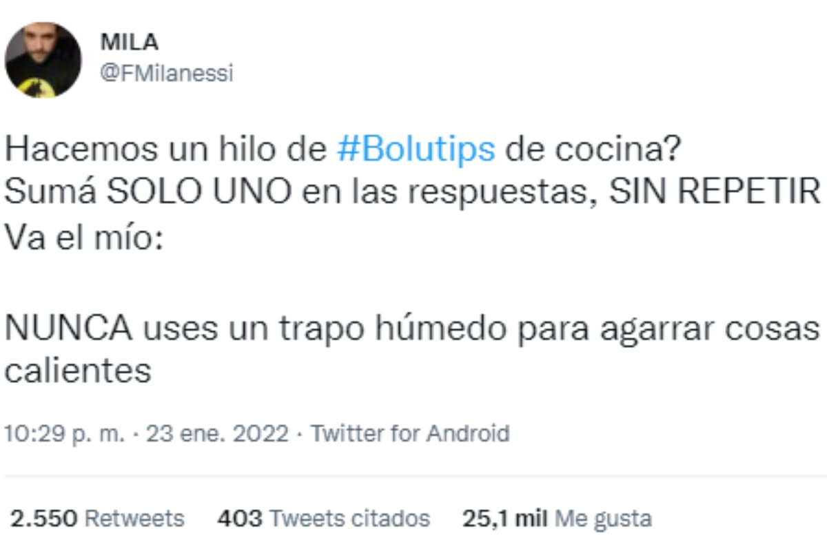 El cocinero empezó el hilo y en pocos días se convirtió en todo un fenómeno viral