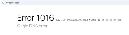 El código de error en la web de Flybondi