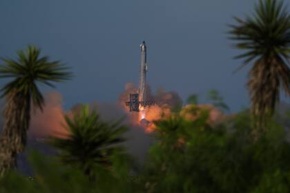 El cohete Starship de SpaceX despega para un vuelo de prueba el martes 26 de agosto de 2025, en Starbase, Texas. (AP Foto/Eric Gay)