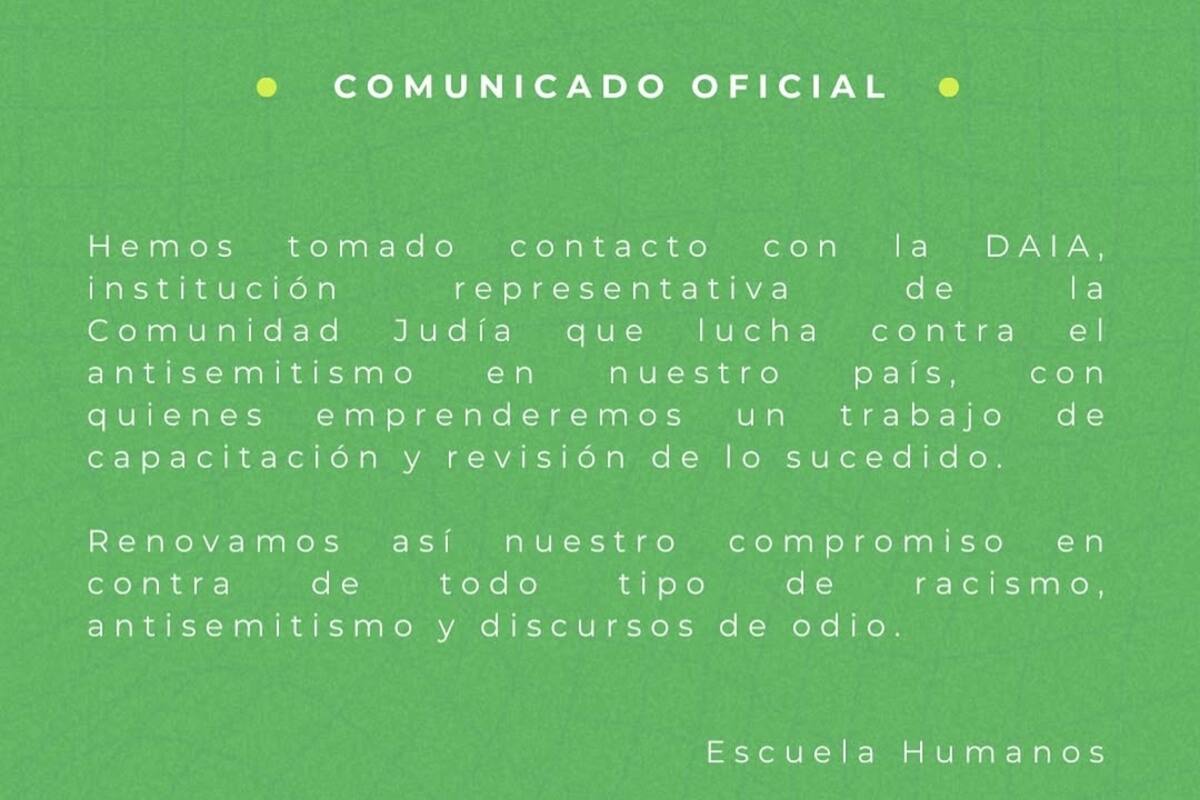 El colegio Humanos tomó intervención con la DAIA.