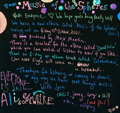 El collage manuscrito con el que Coldplay adelantó su nuevo disco