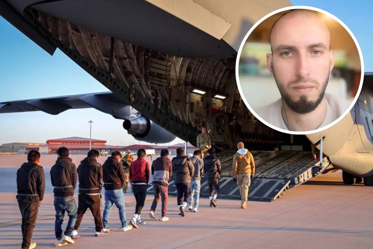 El colombiano Daniel Oquendo fue deportado por Estados Unidos (montaje con fotografía difundida por el gobierno de Trump y foto personal de Oquendo cedida a la BBC)