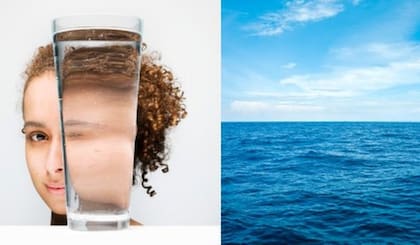 El color del agua en un vaso y en el mar es aparentemente muy diferente