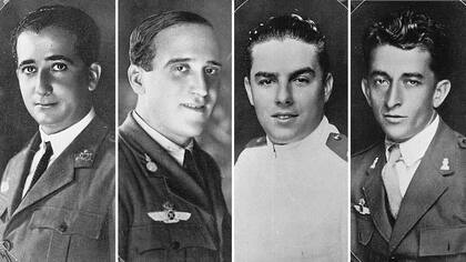 El comandante Franco, su copiloto, el capitán Julio Ruiz de Alda; el teniente de navío Juan Manuel Duran, y el mecánico Pablo Rada (Ejército del Aire y del Espacio)