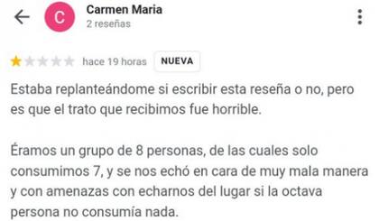 El comentario de la mujer en Google