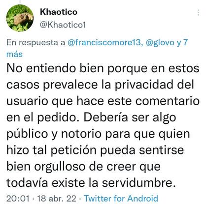 El comentario de un internauta que defendió al repartidor de Glovo
