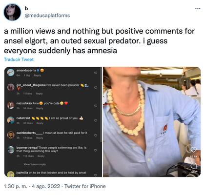 El comentario en contra de Ansel Elgort por su video de la langosta