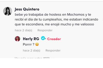 El comentario que Herly recibió en TikTok