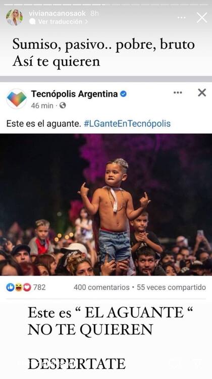 El comentario que hizo Viviana Canosa en su cuenta de Instagram