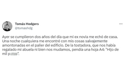 El comienzo de uno de los últimos hilos de Tomás Hodgers, que generó debate sobre si te trató de ficción o de una anécdota