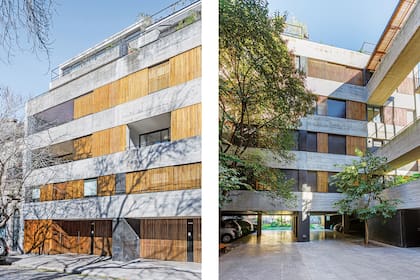 El complejo tiene dos edificios conectados por pasarelas que miran hacia el patio central.