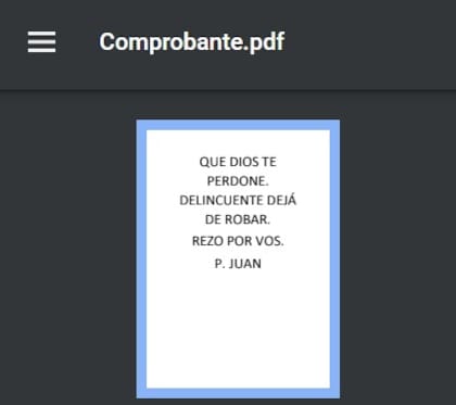 El comprobante que le envió el sacerdote al estafador de WhatsApp
Foto: Twitter @lagarto87
