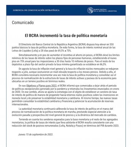 El comunicado oficial
