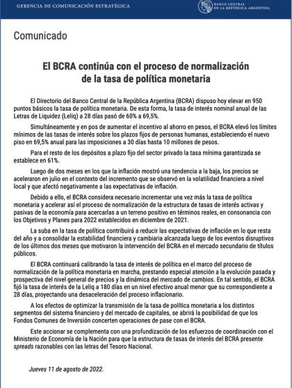 El comunicado oficial