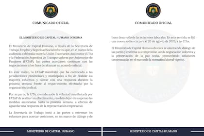 El comunicado completo del Ministerio de Capital Humano donde se confirma que se levantó el paro de la UTA