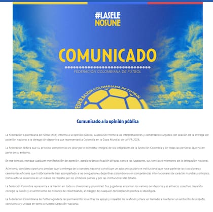El comunicado con que la Federación Colombiana de Fútbol respalda, sin mencionarlo, a James Rodríguez.