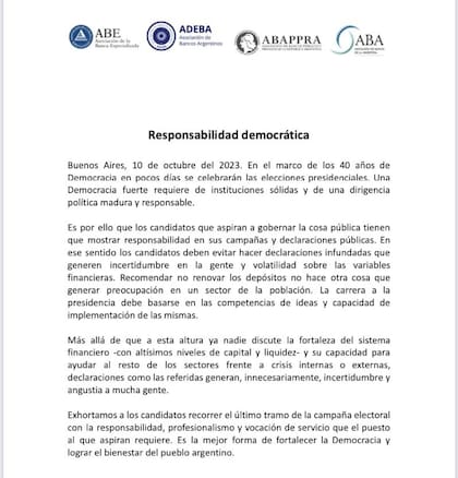 El comunicado conjunto de la banca