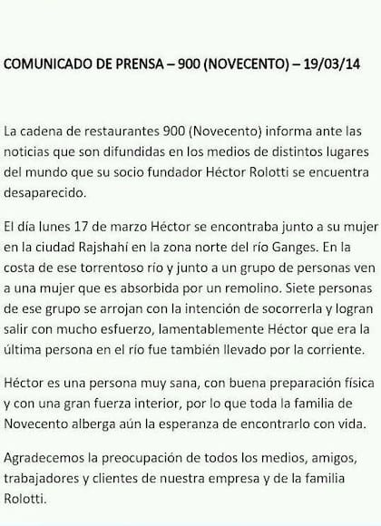 El comunicado de Novecento