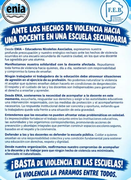 El comunicado de ENIA