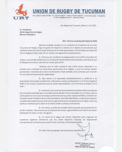 El comunicado de Tucumán