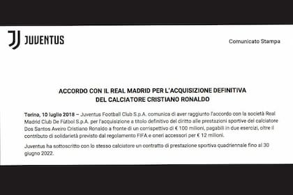 El comunicado de Juventus