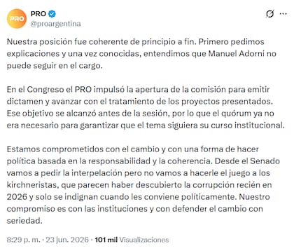 El comunicado de Pro