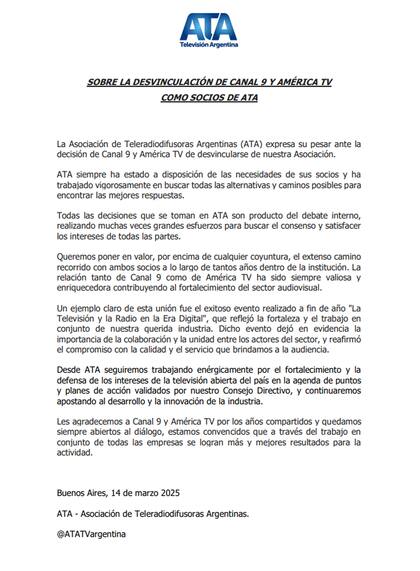 El comunicado de ATA