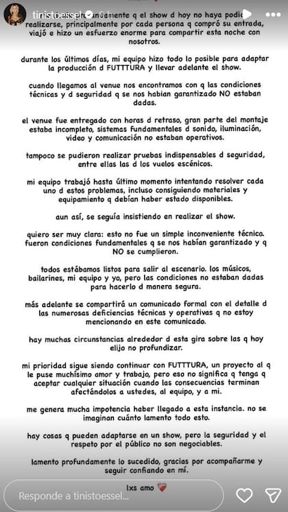 El comunicado de Tini
