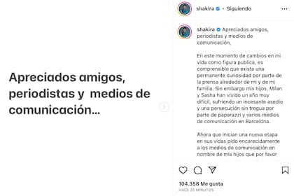 El comunicado de Shakira