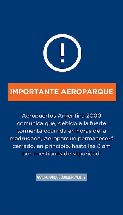 El comunicado de AA2000 luego de la tormenta.