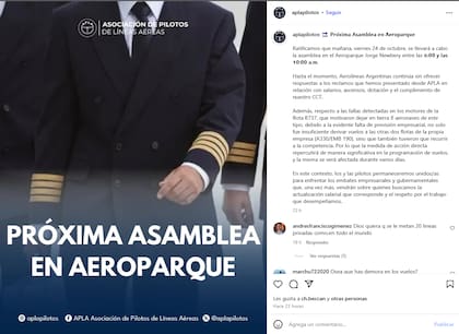El comunicado de APLA sobre la asamblea en Aeroparque de este viernes 24 de octubre