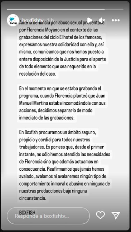 El comunicado de Boxfish, dado a conocer en sus redes sociales
