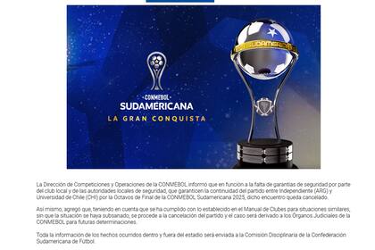 El comunicado de Conmebol tras el Incidente de Independiente y Universidad de Chile