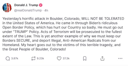 El comunicado de Donald Trump tras el acto terrorista en Colorado que dejó un saldo de ocho heridos