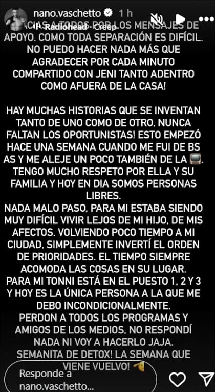 El comunicado de Giuliano Vaschetto