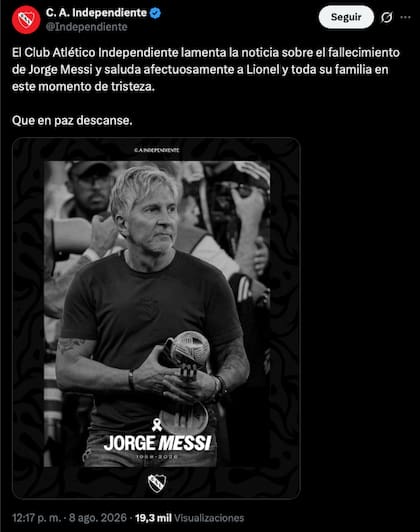 El comunicado de Independiente de Avellaneda en redes sociales tras conocerse la noticia