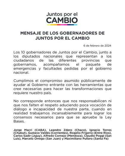 El comunicado de Juntos por el Cambio