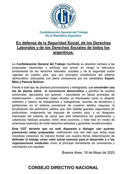 El comunicado de la CGT